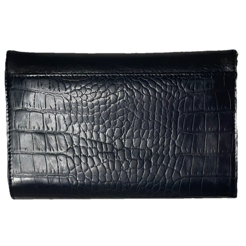 Brighton Black Croc Embossed Leather Wallet Crossbody Clutch Organizer - Picture 4 of 11